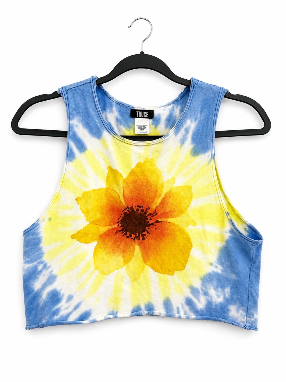 Truce Tie Dye Sunflower Cropped Tank Top Blue Yellow Y2k 90s 100% Cotton M 10-12